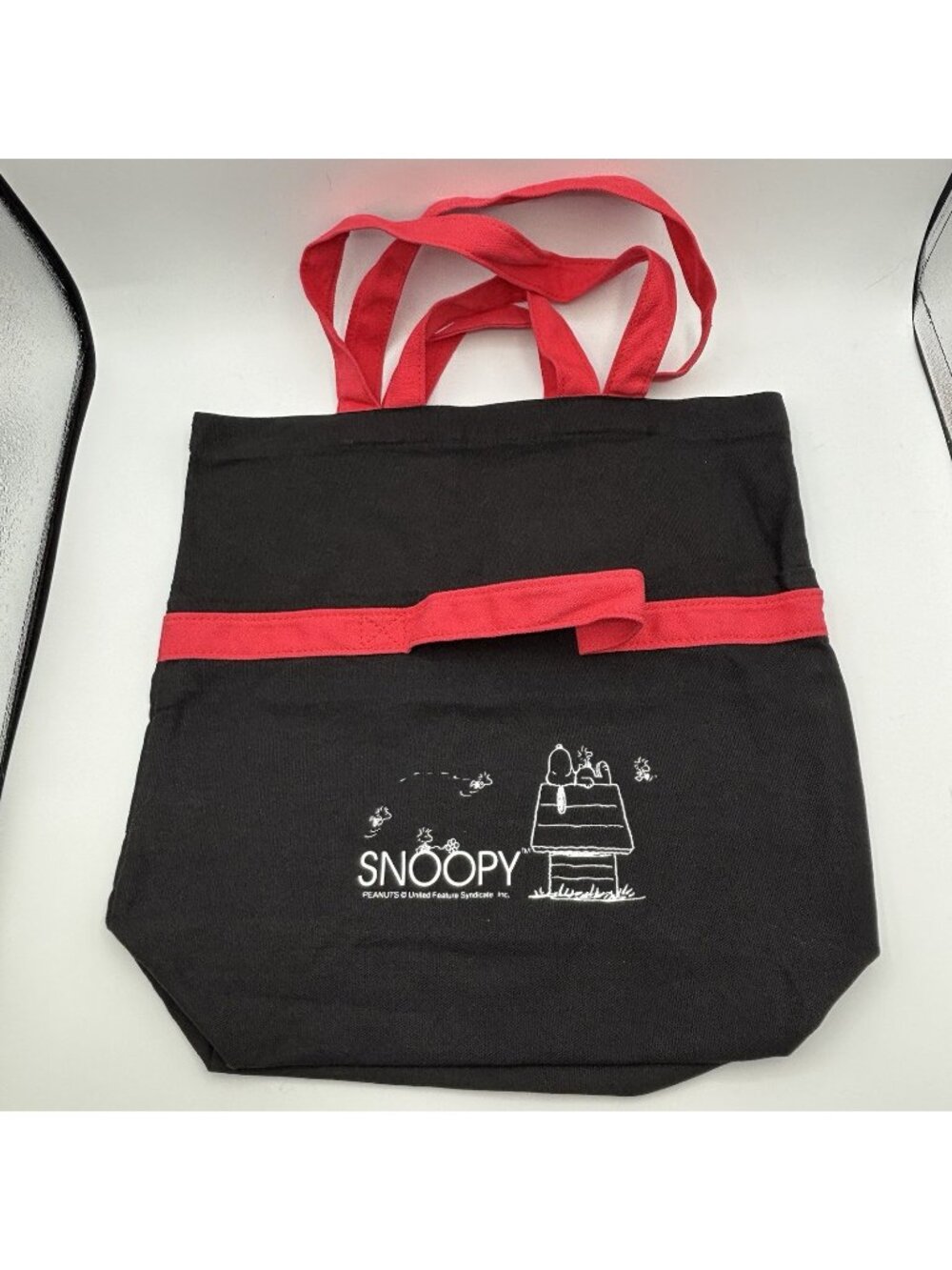 Peanuts Snoopy on Doghouse Tote Bag Day Carry Bag Black Red Two Size Handles